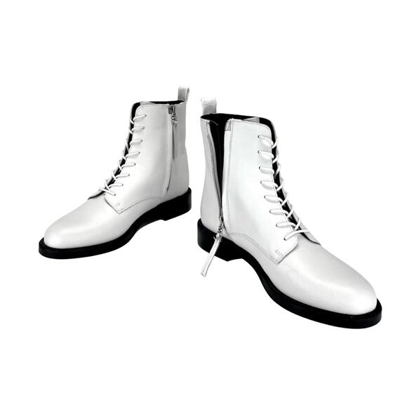 Sam Edelman Nina White Combat/Ankle Boot Size 7.5 Leather Adjustable Lace-Up New - Picture 4 of 11